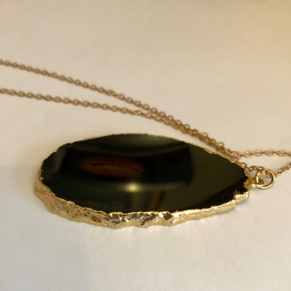 Brown large agate gold chain necklace-NOS - Picture 3 of 5